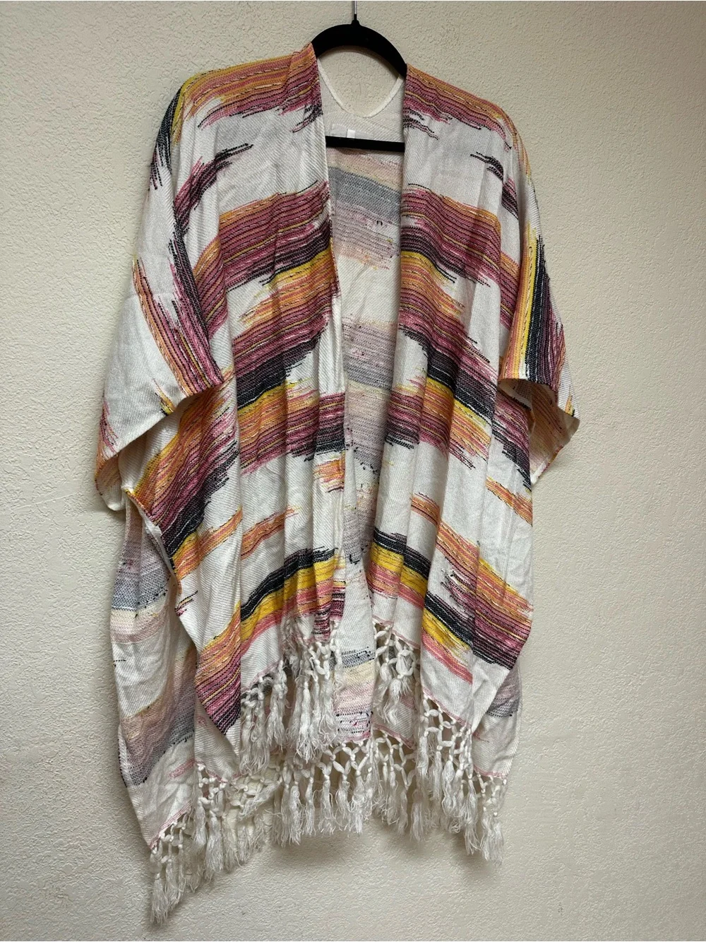 Anthropologie NWOT Sunset Cream Multicolor Striped Fringe Poncho OS